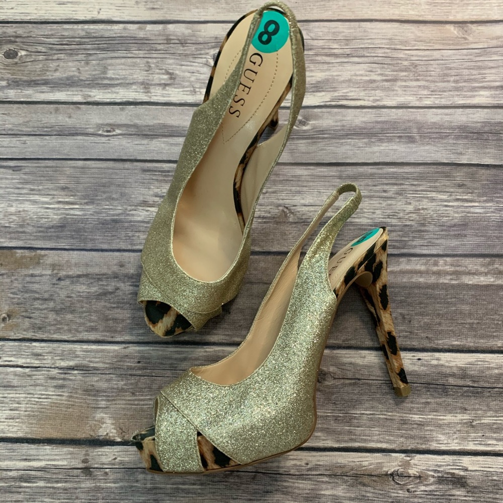 Guess NEW Leopard & Gold Heels
